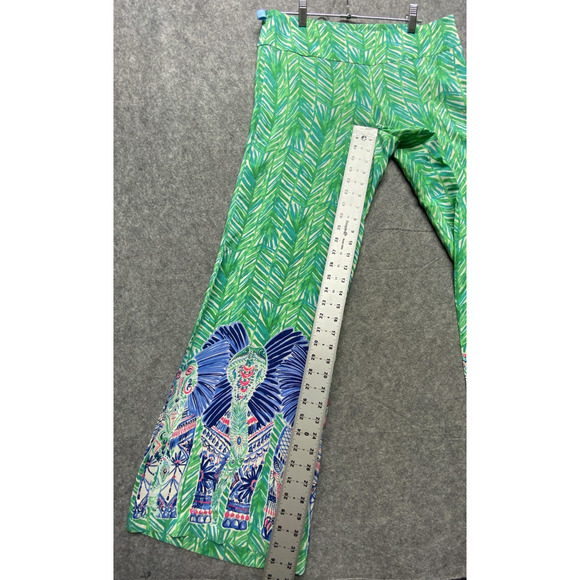 Lilly Pulitzer Pants Womens 4 Green Elephant Print Silk Wide Leg Side Zip 25053 - Picture 6 of 16